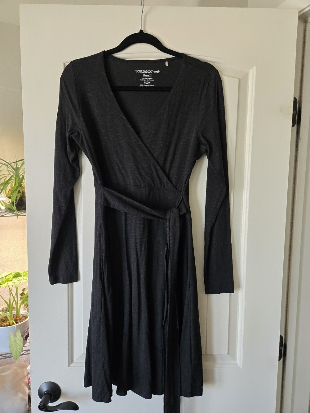 Toad&Co Charcoal Wrap Dress with Tie Waist Size Small